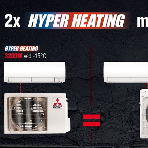 MULTISPLITT! Mitsubishi varmepumpe KIRIGAMINE DUO 6400 inkl. standard montering