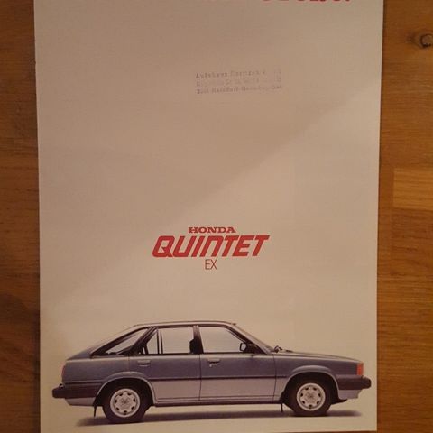 Brosjyre Honda Quintet EX 1984