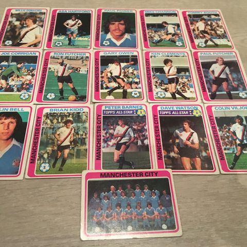 Manchester City komplett sett (16 stk) Topps 1979 fotballkort