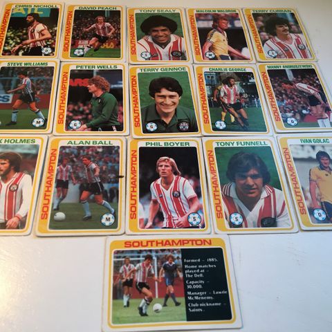 Southampton komplett sett 16 stk Topps 1979 fotballkort