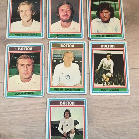 Bolton Wanderers - komplett sett 7 stk Topps 1976 fotballkort