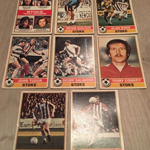 Stoke City - komplett sett 8 stk Topps fotballkort fra 1977