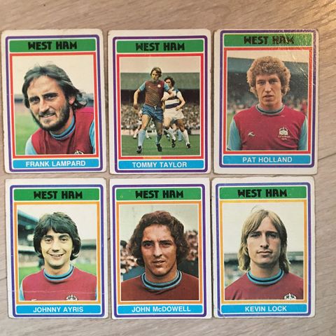 West Ham United - komplett sett 6 stk Topps 1976 fotballkort