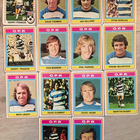 Queens Park Rangers - komplett sett 14 stk Topps fotballkort fra 1976