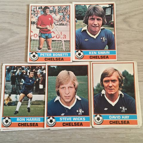 Chelsea - komplett sett 5 stk Topps 1977 fotballkort