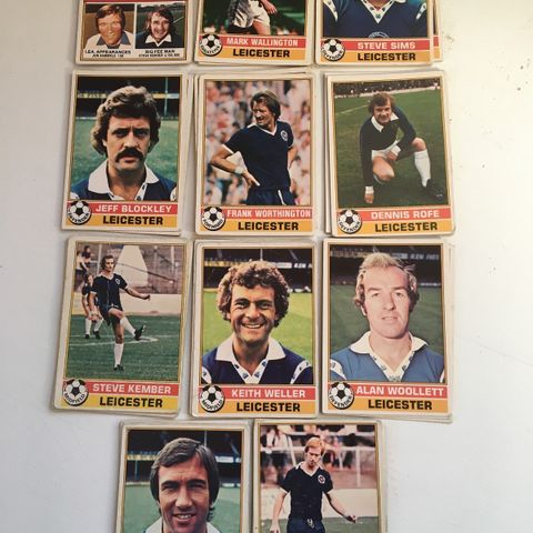 Leicester City - komplett sett 11 stk Topps fotballkort 1977