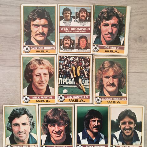 West Bromwich Albion - komplett sett 10 stk Topps 1977 fotballkort