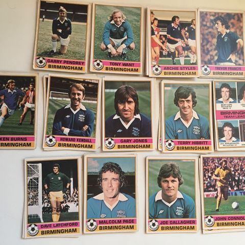 Birmingham City - komplett sett 13 stk Topps 1977 fotballkort