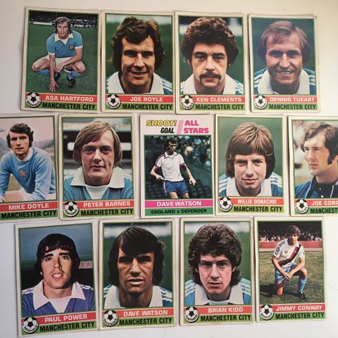 Manchester City -  komplett sett 13 stk Topps fotballkort fra 1977