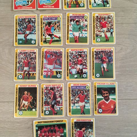 Nottingham Forest - komplett sett 18 stk Topps fotballkort 1979