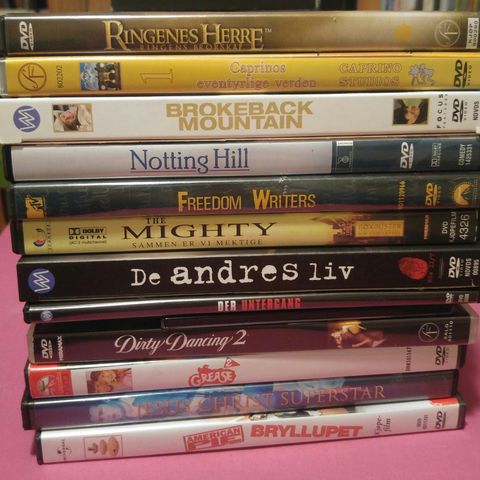 DVD, Ringenes herre, Grease, American pie, Broke back Mountain m fl