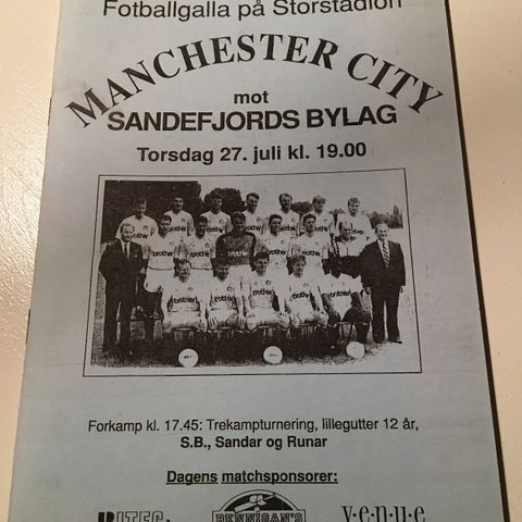 Sandefjord (Sandefjords bylag) mot Manchester City fotballprogram fra 1989!!