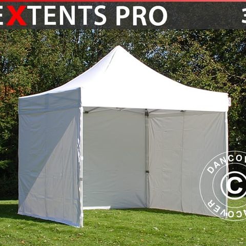 Quick-up telt FleXtents PRO 3x3m Hvit, inkl. 4 sider, Messetelt, Markedstelt