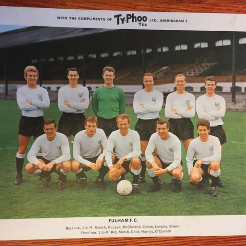 Svært Sjeldent Typhoo Tea Stort fotballkort (poster) 1965 Fulham FC lagbilde!