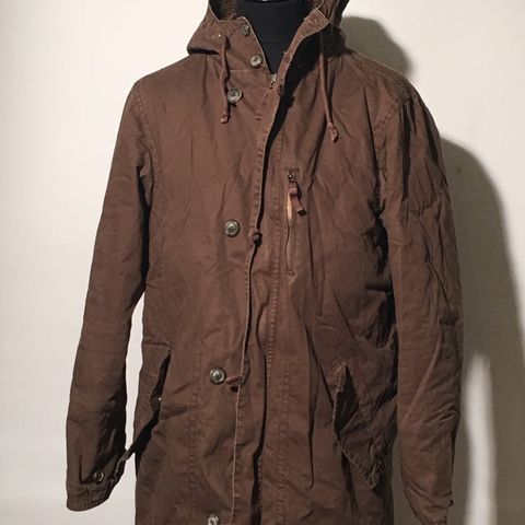 Parkas armygrønn/brun str L m/hette