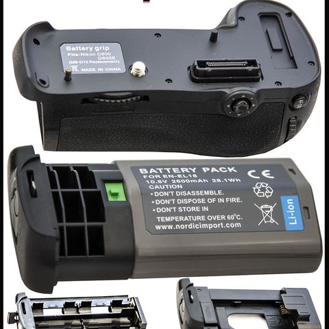 D800/D810 vertikalgrep m/ BL-5 & 2600 mAh batteri