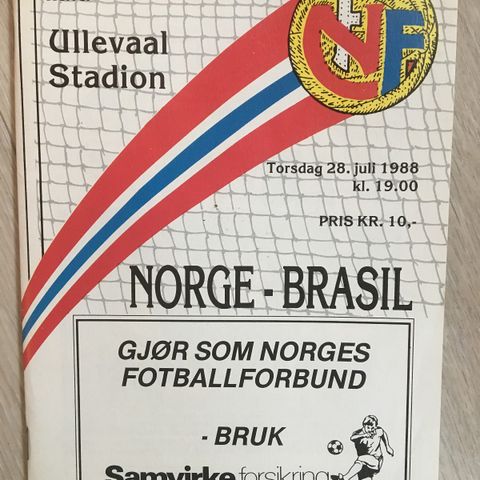 Fotballprogram: Norge mot Brasil 1988