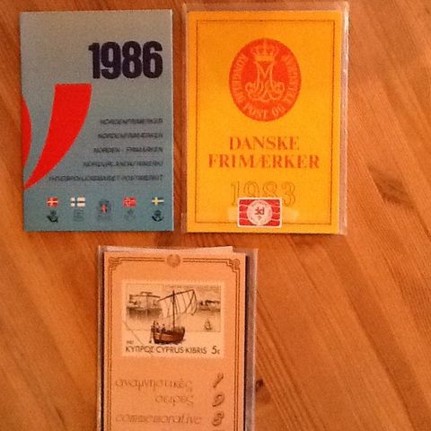 Postens årssett 1983 (Danmark), 1987 (Kypros) og Nordenfrimerker 1986 selges.