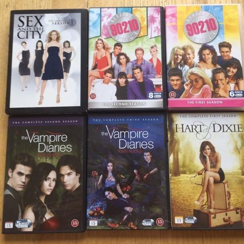 Serier: Vampire Diaries, Hart of Dixie, Sex and the city, Beverly Hills 902010
