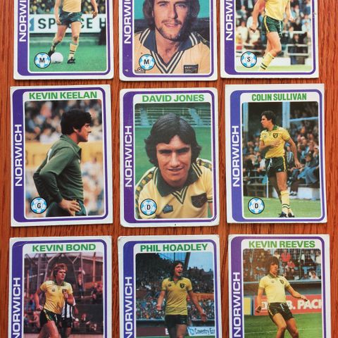 Topps 1979 Engelske fotballkort Norwich City 14 stk ulike selges samlet!