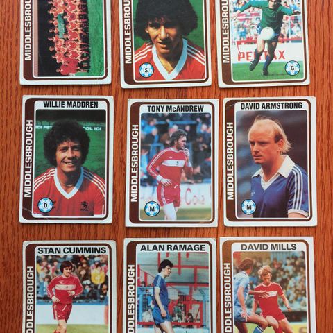 Topps 1979 Engelske fotballkort Middlesboro 9 stk ulike selges samlet!