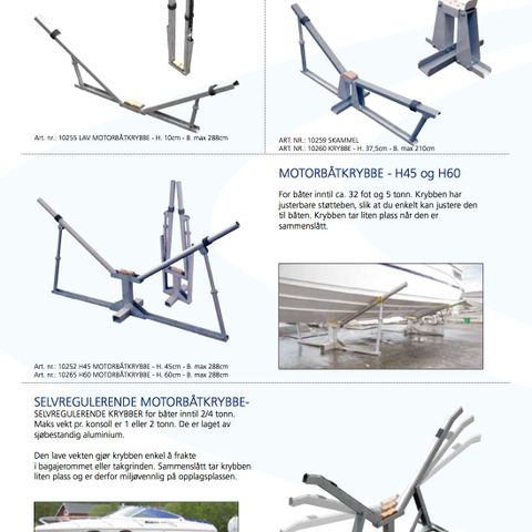 OPPLAGSUTSTYR (presenningsstativ og motorbåtkrybbe)