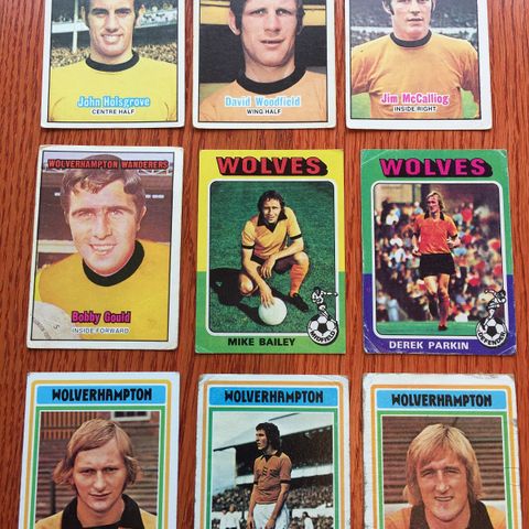 A&BC og Topps 1970 - 1979 19 stk ulike Wolverhampton fotballkort selges samlet!