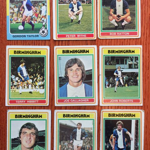 Topps 1975 og 1976 9 stk Birmingham ulike Engelske fotballkort selges samlet!