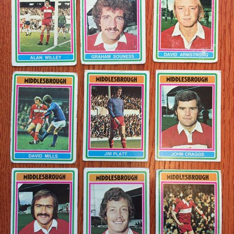 Topps 1976 9 stk Middlesbrough ulike Engelske fotballkort selges samlet!