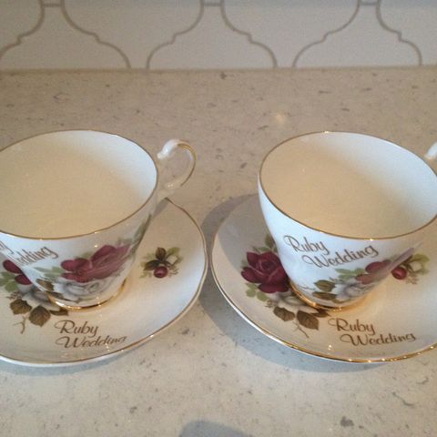 Vintage 1970s Ruby Wedding (40th Year) Fine Bone China Cup & Saucer Set