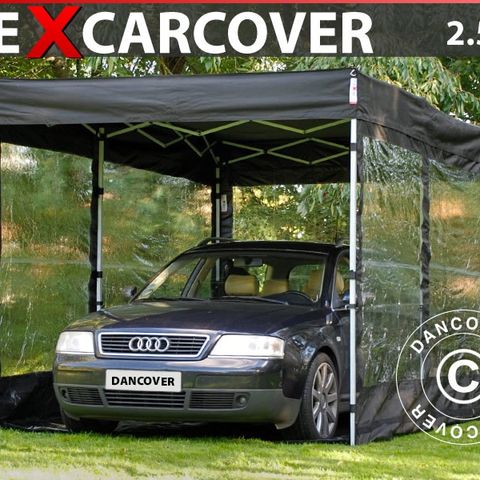 Sammenleggbar garasje FleX Carcover, 2,5x5m, Svart, Carport, Quick-up telt cover