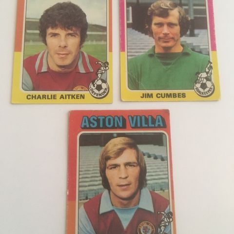 Aston Villa komplett sett 3 stk Topps 1975 fotballkort