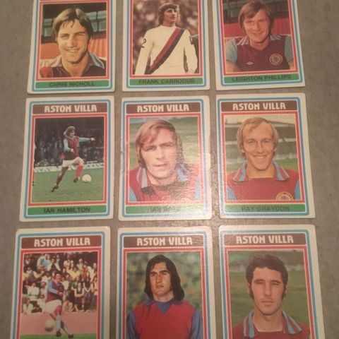 Aston Villa - komplett sett 9 stk Topps 1976 fotballkort