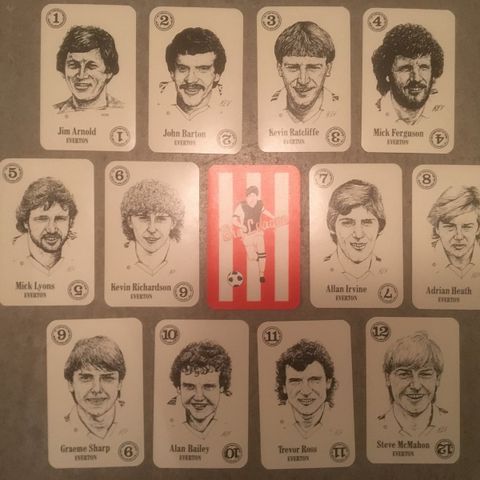 Everton - 13 stk Bertcord big league fotballkort / spillkort fra 1982