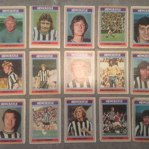 Newcastle United - komplett sett 15 stk Topps fotballkort 1976