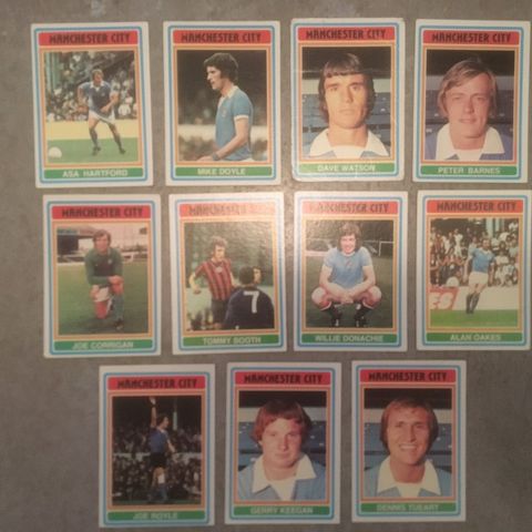 Manchester City - komplett sett 11 stk Topps fotballkort 1976