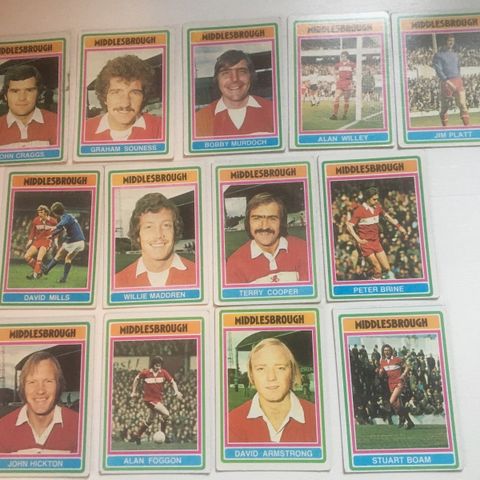Middlesbrough - Komplett sett 13 stk Topps fotballkort 1976