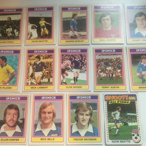 Ipswich Town - Komplett sett 14 stk Topps 1976 fotballkort