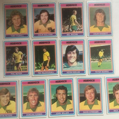 Norwich City - komplett sett 13 stk Topps 1976 fotballkort