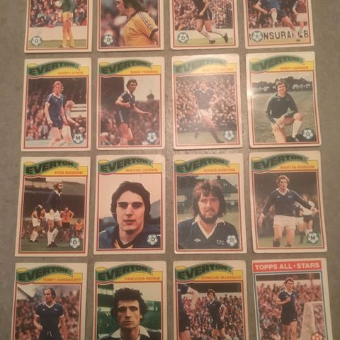 Everton - komplett sett 16 stk Topps 1978 fotballkort