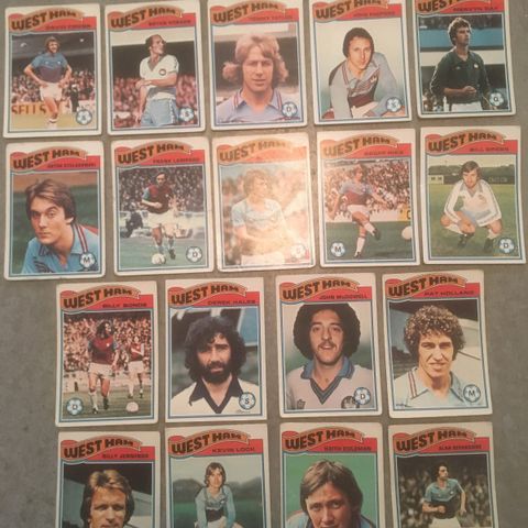 West Ham United - komplett sett 18 stk Topps 1978 fotballkort