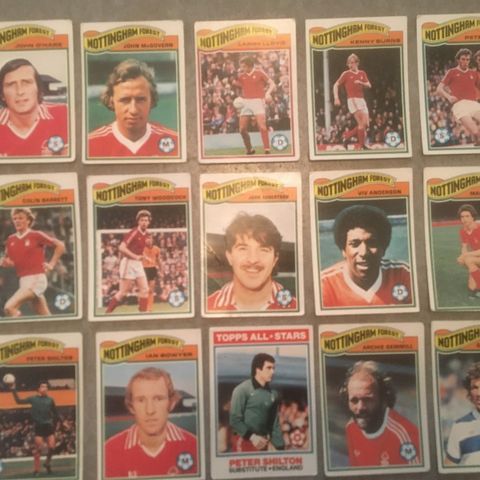 Nottingham Forest - komplett sett 15 stk Topps 1978 fotballkort
