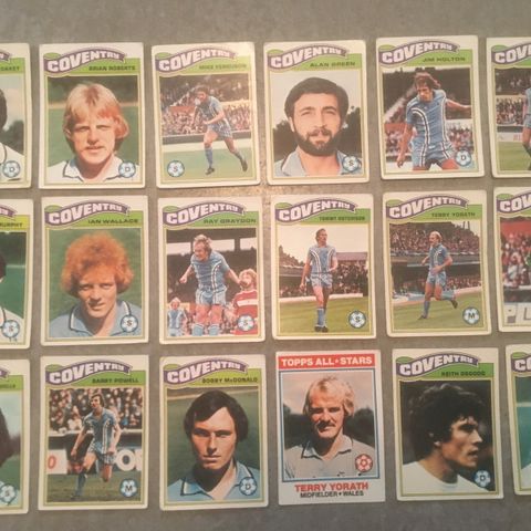 Coventry City - komplett sett 18 stk Topps 1978 fotballkort