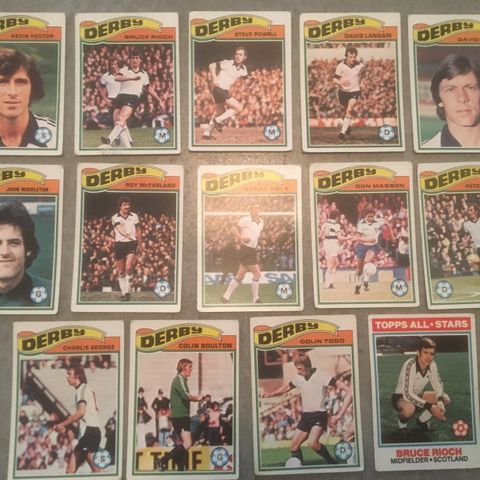 Derby County - komplett sett 14 stk Topps 1978 fotballkort