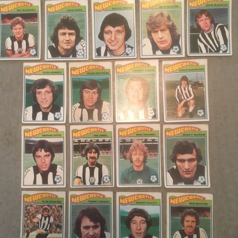 Newcastle United - komplett sett 17 stk Topps 1978 fotballkort