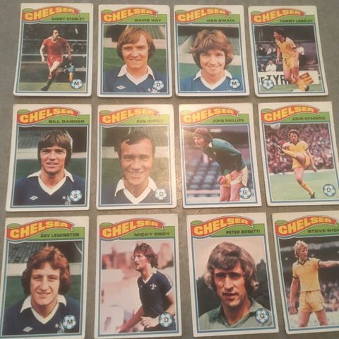 Chelsea - komplett sett 12 stk Topps 1978 fotballkort