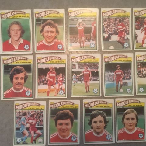 Middlesbrough - komplett sett 14 stk Topps 1978 fotballkort