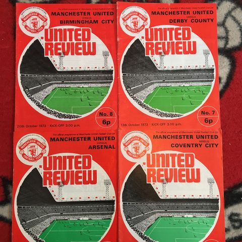 Manchester United - 4 fotballprogrammer fra 1972/73 og 73/74-sesongene