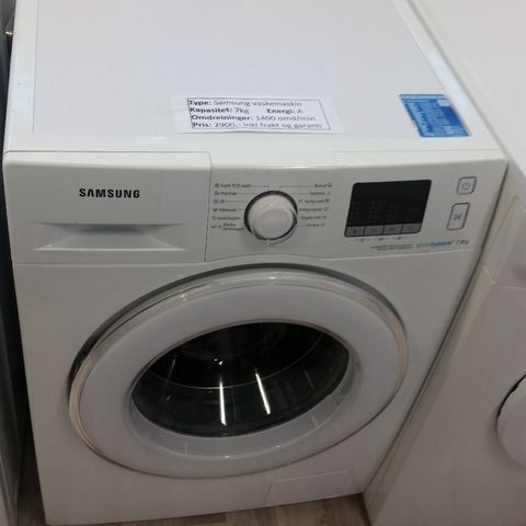 Samsung Eco Bubble 7kg! Selges med garanti! Fritt tilkjørt!