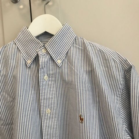 Pen, klassisk Ralph Lauren skjorte, penskjorte, blå/hvit stripete S-M